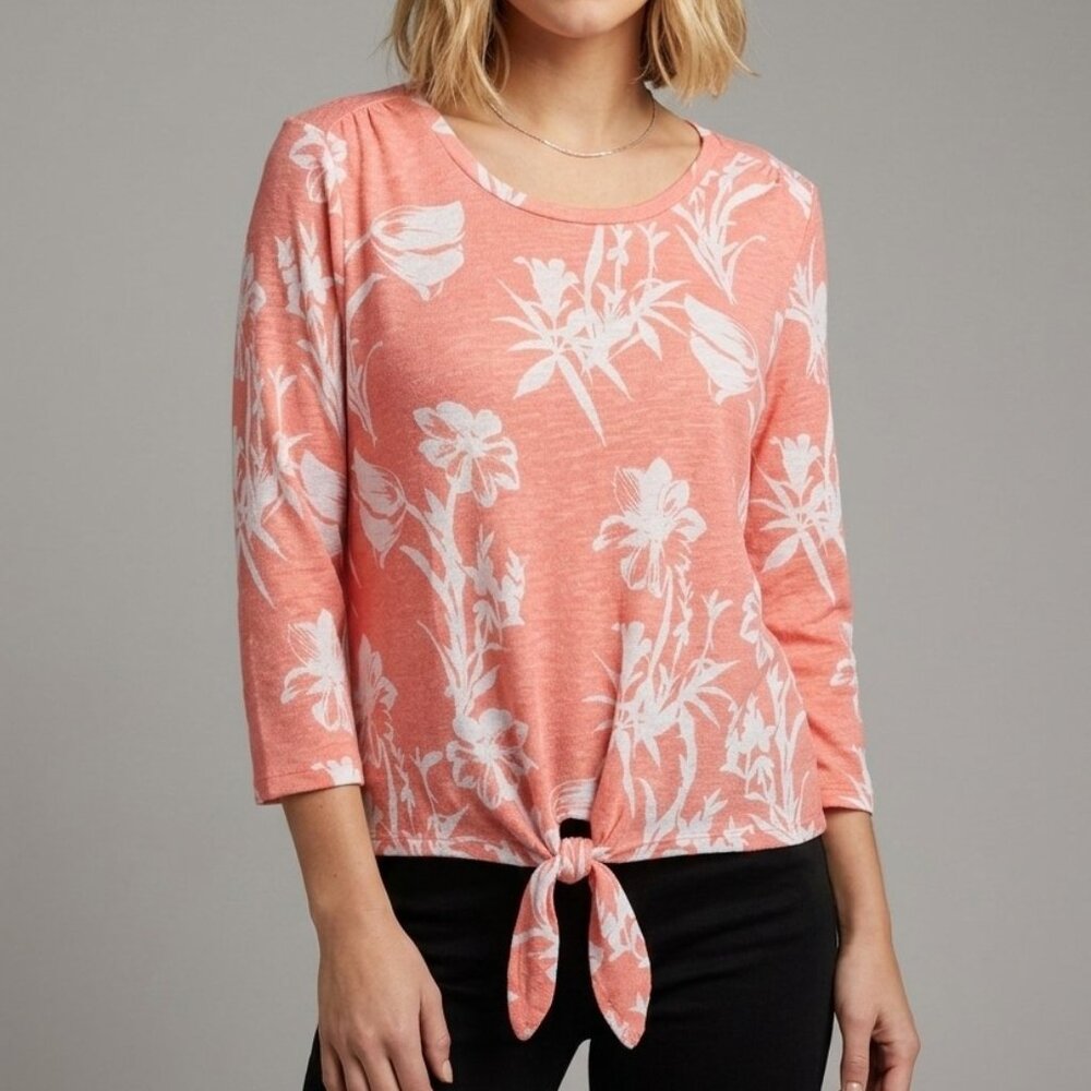 Tie Front Top Peach Floral XL